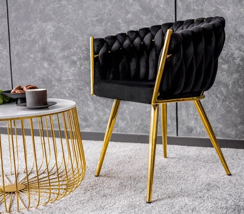 Krzesło plecione Lugano fotel TRECCIA BLACK VELVET GOLD Krzesło plecione Lugano fotel TRECCIA BLACK VELVET GOLD