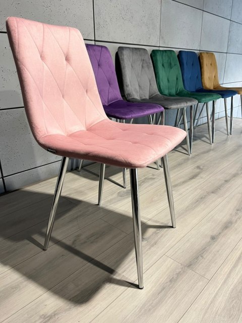 Krzesło tapicerowane BORGO VELVET PINK SILVER Krzesło tapicerowane BORGO VELVET PINK SILVER