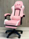 Fotel obrotowy gamingowy XL POKER PRO PINK + WHITE ALCANTARA