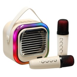Zestaw do karaoke głośnik Bluetooth 2 mikrofony USB LED 10W kremowy