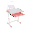 Biurko dziecięce szkolne regulowane krzesło lampka LED USB różowe