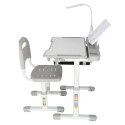 Biurko dziecięce szkolne regulowane krzesło lampka LED USB szare