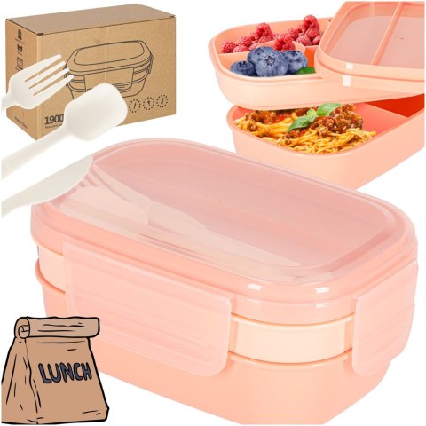 Lunch box śniadaniówka pudełko śniadaniowe z przegródkami dzielone 1900ml morelowe