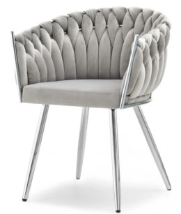 Krzesło plecione Lugano fotel TRECCIA GREY VELVET SILVER