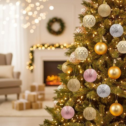 BOMBKA DEKORACYJNA PLASTIKOWA 6CM SET 35 SZT ZŁOTY RÓŻOWY