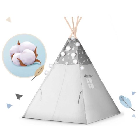 Namiot tipi dla dzieci z girlandą i światełkami Nukido - szare w gwiazdki Namiot tipi dla dzieci z girlandą i światełkami Nukido - szare w gwiazdki