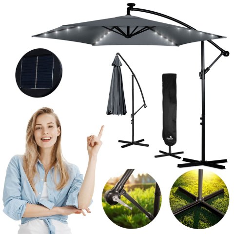 Parasol ogrodowy składany 6 segmentowy 350 cm z pokrowcem i lampkami Plonos PL-882 Parasol ogrodowy składany 6 segmentowy 350 cm z pokrowcem i lampkami Plonos PL-882