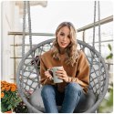 FOTEL WISZĄCY DO OGRODU – HUŚTAWKA BOCIANIE GNIAZDO XXL BOHO SZARY+PODUSZKA