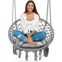 FOTEL WISZĄCY DO OGRODU – HUŚTAWKA BOCIANIE GNIAZDO XXL BOHO SZARY+PODUSZKA