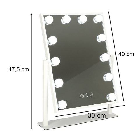 Lusterko do makijażu kosmetyczne podświetlane LED Hollywood z 12 żarówkami USB 30 x 40 cm Lusterko do makijażu kosmetyczne podświetlane LED Hollywood z 12 żarówkami USB 30 x 40 cm