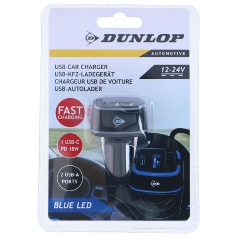 ŁADOWARKA SAMOCHODOWA MULTI 2x USB A + USB C DUNLOP ŁADOWARKA SAMOCHODOWA MULTI 2x USB A + USB C DUNLOP