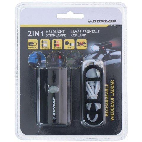 LAMPA ROWEROWA 2W1 ŁADOWANIE usb, UCHWYT DO MOCOWANIA NA KASKU DUNLOP LAMPA ROWEROWA 2W1 ŁADOWANIE usb, UCHWYT DO MOCOWANIA NA KASKU DUNLOP