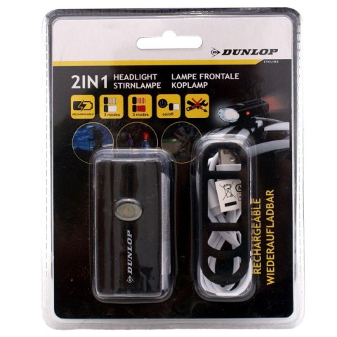 LAMPA ROWEROWA 2W1 ŁADOWANIE usb, UCHWYT DO MOCOWANIA NA KASKU DUNLOP LAMPA ROWEROWA 2W1 ŁADOWANIE usb, UCHWYT DO MOCOWANIA NA KASKU DUNLOP