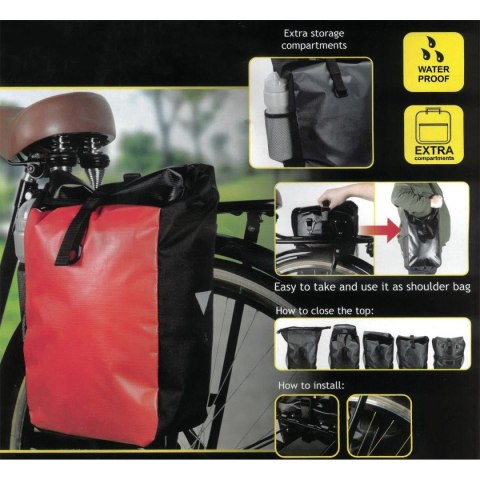 SAKWA TORBA ROWEROWA WODOSZCZELNA TYLNIA NA BAGAŻNIK CZERWONA 15L DUNLOP SAKWA TORBA ROWEROWA WODOSZCZELNA TYLNIA NA BAGAŻNIK CZERWONA 15L DUNLOP