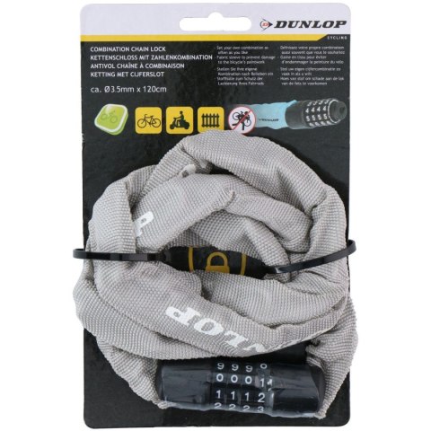 ZAPIĘCIE ROWEROWE DUNLOP ŁAŃCUCH NA SZYFR DŁ.120CM - SZARY ZAPIĘCIE ROWEROWE DUNLOP ŁAŃCUCH NA SZYFR DŁ.120CM - SZARY