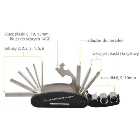 ZESTAW NARZĘDZI ROWEROWYCH 15 FUNKCJI W ETUI DUNLOP ZESTAW NARZĘDZI ROWEROWYCH 15 FUNKCJI W ETUI DUNLOP