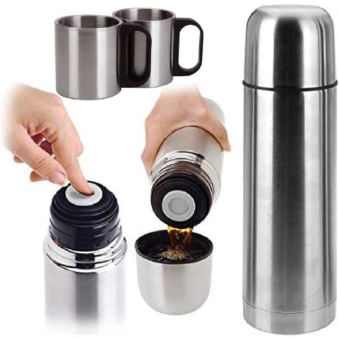 TERMOS TURYSTYCZNY 1000ML Z 2 KUBKAMI SREBRNY TERMOS TURYSTYCZNY 1000ML Z 2 KUBKAMI SREBRNY