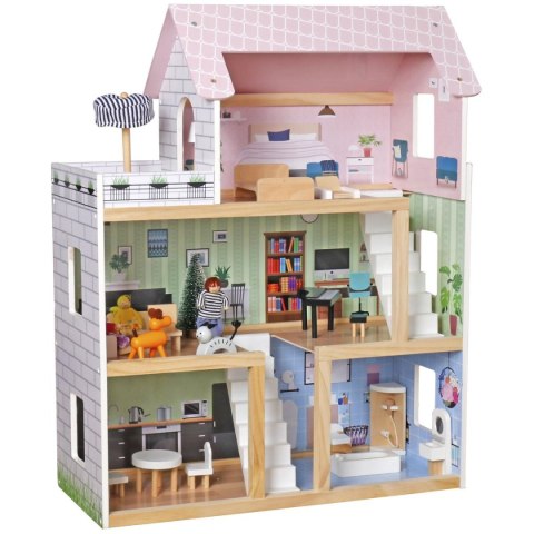 DOMEK DLA LALEK DREWNIANY LED 62x27x77CM + 3 LALKI + 2 ZWIERZĄTKA DOMEK DLA LALEK DREWNIANY LED 62x27x77CM + 3 LALKI + 2 ZWIERZĄTKA