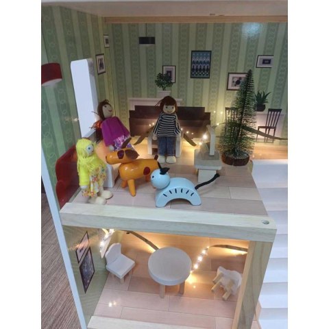 DOMEK DLA LALEK DREWNIANY LED 62x27x77CM + 3 LALKI + 2 ZWIERZĄTKA DOMEK DLA LALEK DREWNIANY LED 62x27x77CM + 3 LALKI + 2 ZWIERZĄTKA