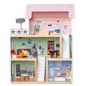 DOMEK DLA LALEK DREWNIANY LED 62x27x77CM + 3 LALKI + 2 ZWIERZĄTKA