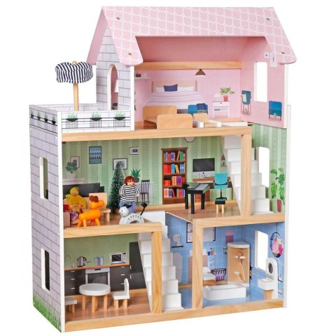 DOMEK DLA LALEK DREWNIANY LED 62x27x77CM + 3 LALKI + 2 ZWIERZĄTKA DOMEK DLA LALEK DREWNIANY LED 62x27x77CM + 3 LALKI + 2 ZWIERZĄTKA