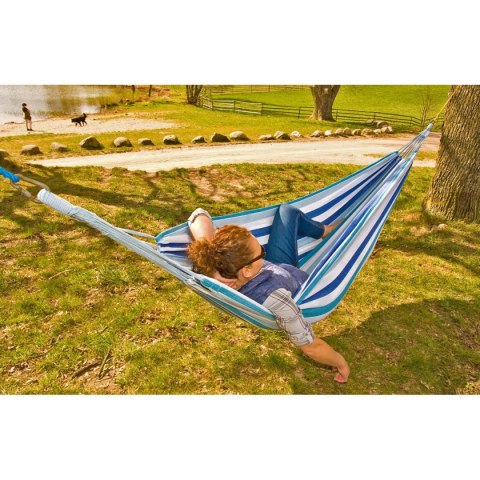 HAMAK OGRODOWY 2 OSOBOWY XXL 250x150CM Z POKROWCEM NIEBIESKI HAMAK OGRODOWY 2 OSOBOWY XXL 250x150CM Z POKROWCEM NIEBIESKI