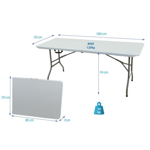 STÓŁ CATERINGOWY SKŁADANY W WALIZKĘ 180x70CM MAX.100KG BIAŁY STÓŁ CATERINGOWY SKŁADANY W WALIZKĘ 180x70CM MAX.100KG BIAŁY