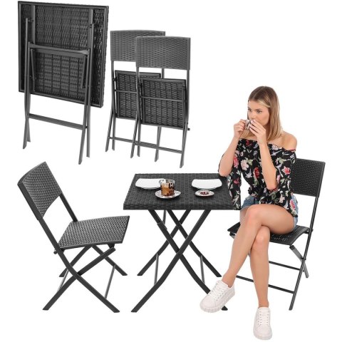 ZESTAW MEBLI BALKONOWYCH STÓŁ 58X58X70CM I 2 KRZESŁA CZARNY ZESTAW MEBLI BALKONOWYCH STÓŁ 58X58X70CM I 2 KRZESŁA CZARNY