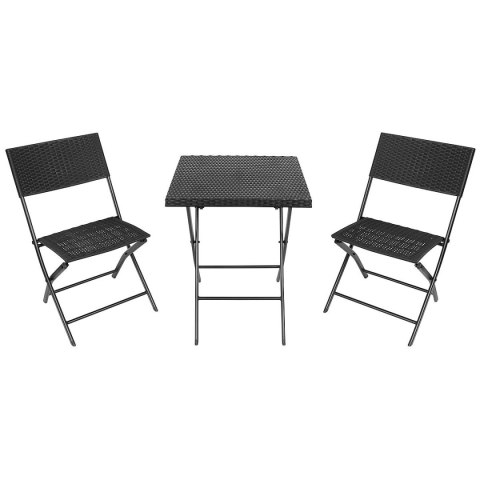 ZESTAW MEBLI BALKONOWYCH STÓŁ 58X58X70CM I 2 KRZESŁA CZARNY ZESTAW MEBLI BALKONOWYCH STÓŁ 58X58X70CM I 2 KRZESŁA CZARNY