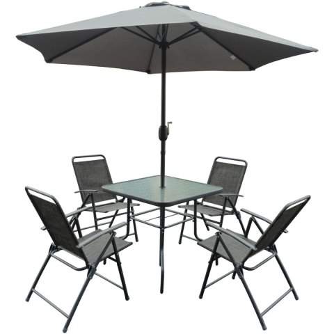 ZESTAW MEBLI OGRODOWYCH SYDNEY STÓŁ 4 KRZESŁA I PARASOL SZARY ZESTAW MEBLI OGRODOWYCH SYDNEY STÓŁ 4 KRZESŁA I PARASOL SZARY