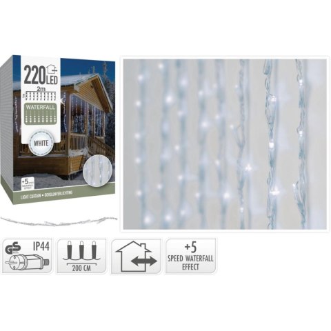 LAMPKI CHOINKOWE KURTYNA ŚWIETLNA WATERFALL ZEW 220 LED ZIMNY BIAŁY 5 PRĘDKOŚCI LAMPKI CHOINKOWE KURTYNA ŚWIETLNA WATERFALL ZEW 220 LED ZIMNY BIAŁY 5 PRĘDKOŚCI