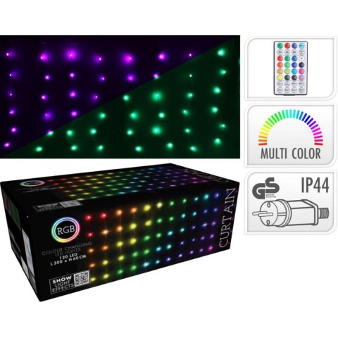 LAMPKI CHOINKOWE KURTYNA ŚWIETLNA ZEW/WEW 120 LED 300X60CM Z PILOTEM RGB KOLOR LAMPKI CHOINKOWE KURTYNA ŚWIETLNA ZEW/WEW 120 LED 300X60CM Z PILOTEM RGB KOLOR