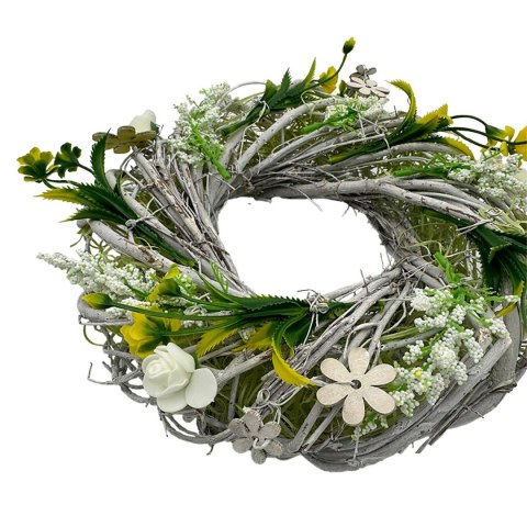 WIANEK STROIK DEKORACYJNY BIAŁO -ZIELONY Z RÓŻYCZKAMI ŚREDNICA 24CM WIANEK STROIK DEKORACYJNY BIAŁO -ZIELONY Z RÓŻYCZKAMI ŚREDNICA 24CM