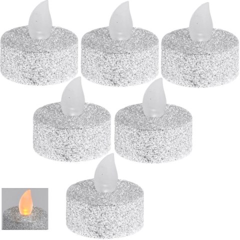 ZESTAW 6 ŚWIECZEK LAMPEK TEA LIGHT LED SREBRNY BROKAT ZESTAW 6 ŚWIECZEK LAMPEK TEA LIGHT LED SREBRNY BROKAT