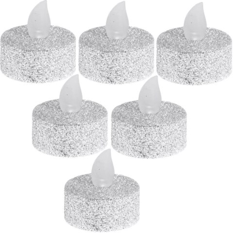 ZESTAW 6 ŚWIECZEK LAMPEK TEA LIGHT LED SREBRNY BROKAT ZESTAW 6 ŚWIECZEK LAMPEK TEA LIGHT LED SREBRNY BROKAT
