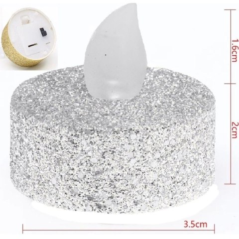 ZESTAW 6 ŚWIECZEK LAMPEK TEA LIGHT LED SREBRNY BROKAT ZESTAW 6 ŚWIECZEK LAMPEK TEA LIGHT LED SREBRNY BROKAT