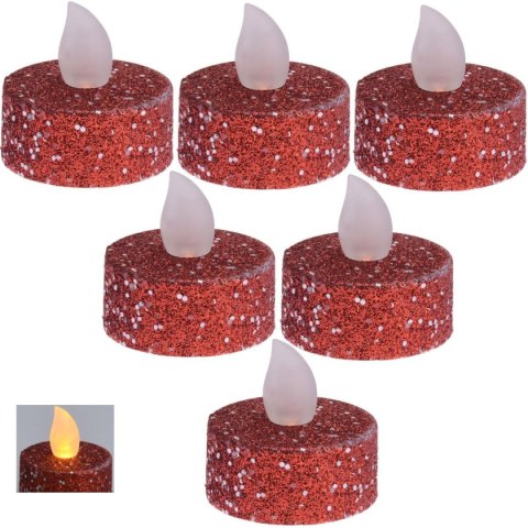 ZESTAW 6 ŚWIECZEK TEA LIGHT LED CZERWONY BROKAT ZESTAW 6 ŚWIECZEK TEA LIGHT LED CZERWONY BROKAT