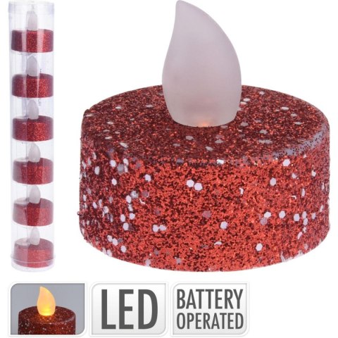 ZESTAW 6 ŚWIECZEK TEA LIGHT LED CZERWONY BROKAT ZESTAW 6 ŚWIECZEK TEA LIGHT LED CZERWONY BROKAT