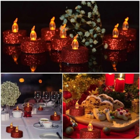 ZESTAW 6 ŚWIECZEK TEA LIGHT LED CZERWONY BROKAT ZESTAW 6 ŚWIECZEK TEA LIGHT LED CZERWONY BROKAT
