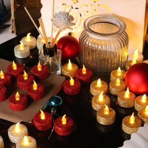 ZESTAW 6 ŚWIECZEK TEA LIGHT LED CZERWONY BROKAT ZESTAW 6 ŚWIECZEK TEA LIGHT LED CZERWONY BROKAT