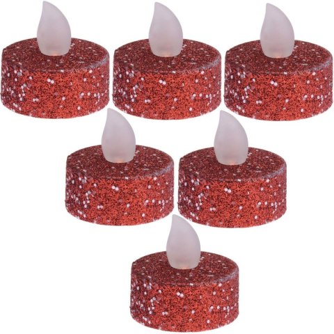 ZESTAW 6 ŚWIECZEK TEA LIGHT LED CZERWONY BROKAT ZESTAW 6 ŚWIECZEK TEA LIGHT LED CZERWONY BROKAT