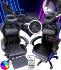 FOTEL GAMINGOWY RGB + MASAŻER | LED | EKOSKÓRA | CZARNY