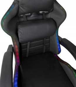 FOTEL GAMINGOWY RGB + MASAŻER | LED | EKOSKÓRA | CZARNY