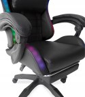 FOTEL GAMINGOWY RGB + MASAŻER | LED | EKOSKÓRA | CZARNY
