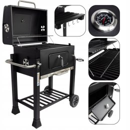 DUŻY GRILL WĘGLOWY Z ŻELIWNYM RUSZTEM I TERMOMETREM - IDEALNY NA ŚWIĘTA!