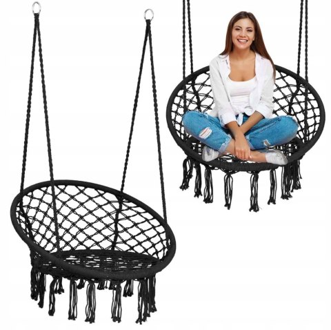 HUŚTAWKA OGRODOWA WISZĄCA BOCIANIE GNIAZDO - KOMFORT I STYL BOHO CZARNY HUŚTAWKA OGRODOWA WISZĄCA BOCIANIE GNIAZDO - KOMFORT I STYL BOHO CZARNY