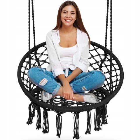 HUŚTAWKA OGRODOWA WISZĄCA BOCIANIE GNIAZDO - KOMFORT I STYL BOHO CZARNY HUŚTAWKA OGRODOWA WISZĄCA BOCIANIE GNIAZDO - KOMFORT I STYL BOHO CZARNY