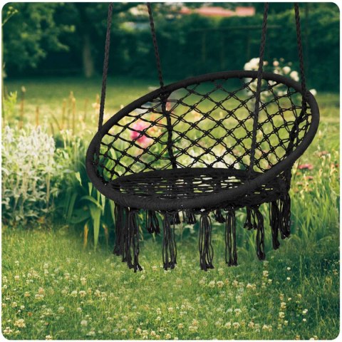 HUŚTAWKA OGRODOWA WISZĄCA BOCIANIE GNIAZDO - KOMFORT I STYL BOHO CZARNY HUŚTAWKA OGRODOWA WISZĄCA BOCIANIE GNIAZDO - KOMFORT I STYL BOHO CZARNY