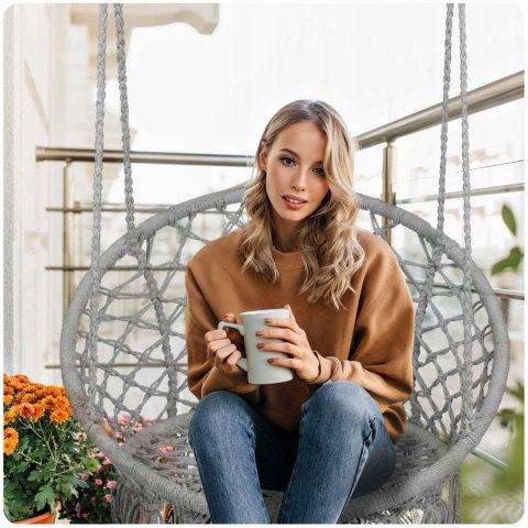 HUŚTAWKA OGRODOWA WISZĄCA BOCIANIE GNIAZDO - KOMFORT I STYL BOHO SZARY HUŚTAWKA OGRODOWA WISZĄCA BOCIANIE GNIAZDO - KOMFORT I STYL BOHO SZARY