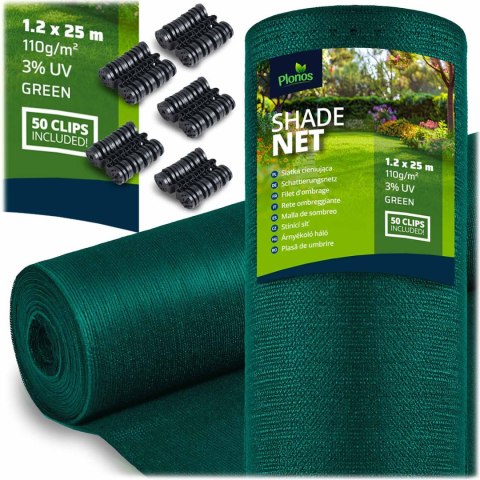 Siatka cieniująca 1,2x25m 110g/m2 + 50 zacisków zielona Siatka cieniująca 1,2x25m 110g/m2 + 50 zacisków zielona